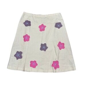 Biden linen Floral Applique Skirt ALine Midi Casual Cutecore Cottagecore  Womens